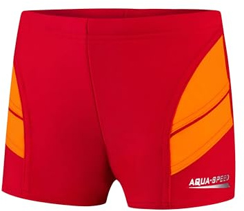 Aqua Speed Boxer Badehose kurz für Junge + gratis eBook | Boys Swimwear UV | Sport Schwimmbekleidung mit Kordelzug | 31. Rot Orange Gr. 122 | Andy