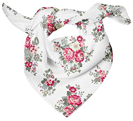 Bimba White Leaves & Begonia Floral Pure Silk Printed Head Bandanas Summer Neck Wrap Scarf 40 x 40 Inches