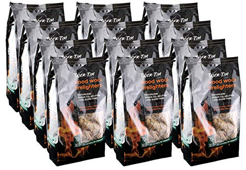 Tiger Tim Flamefast 400g Wood Wool Firelighters Natural Eco Odourless No Chemicals Long Burn Instant Fire Starters for Wood Burners Barbecues Stoves Grills Campfires (12)