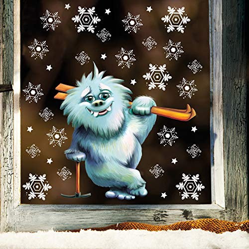 Fensterbild Weihnachten Yeti Schneemensch Schneeflocken wiederverwendbare Fensteraufkleber Fensterdeko Kinderzimmer DIN A4