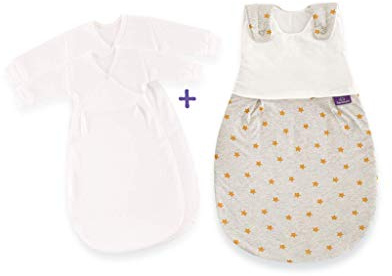 Träumeland Babyschlafsack-Set LIEBMICH Sternentraum Gelb, Größe 68/74 - Außenschlafsack mit Doppelt Reguliererbarer Belüftung und passenden Innensäcken