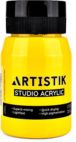 ARTISTIK Studio Acrylic Paint 500mL Med Yellow High-Pigment Matte Finish | Bold Single-Coat Coverage, Smooth Blendable Acrylic Paint, Fade-Resistant Vibrant Color for Canvas, Wood, Glass & Metal Art