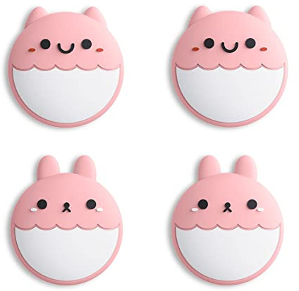 eXtremeRate PlayVital Thumb Grip Covers for Nintendo Switch, Joystick Covers for Nintendo Switch Lite, Silicone Analog Cover Thumbstick Grips for Switch OLED Joycon - Rabbit & Squirrel Pale Red