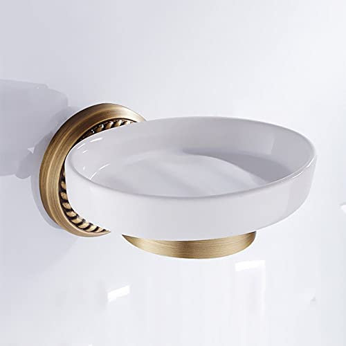 LIJUCAI Bronze Bathroom Accessories Antique Toilet Brush Holder Vintage WC Roll Paper Holder Ceramic Double Cup Holder Brass Soap Dishes,soap dish