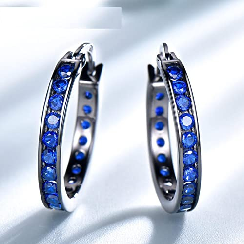 LOKILOKI Solide Echt 925 Sterling Silber Schmuck Blauer Edelstein Erstellt Nano Saphir Ohrclips Für Frauen Feine Ohrringe
