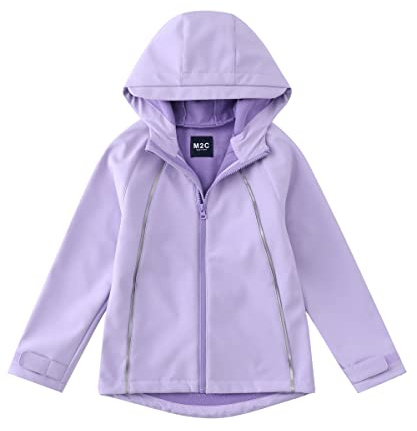 M2C Girls Hooded Fleece Lined Windproof Softshell Jacket Lavender 8T