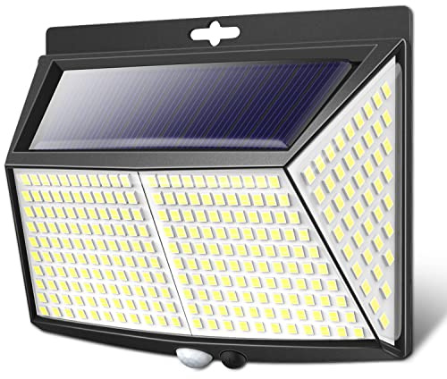 Luce Solare LED Esterno,1 Pezzi 308 LED Faretti Solari a Led da Esterno Lampada da Esterno con Sensore di Movimento IP65 Impermeabile 3 Modalità per Giardino, Parete Wireless Risparmio Energetico