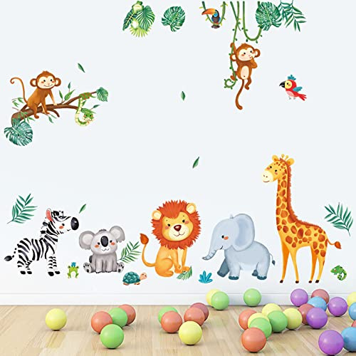 decalmile Wandsticker Dschungel Tiere Elefant Wandtattoo Affen Giraffe