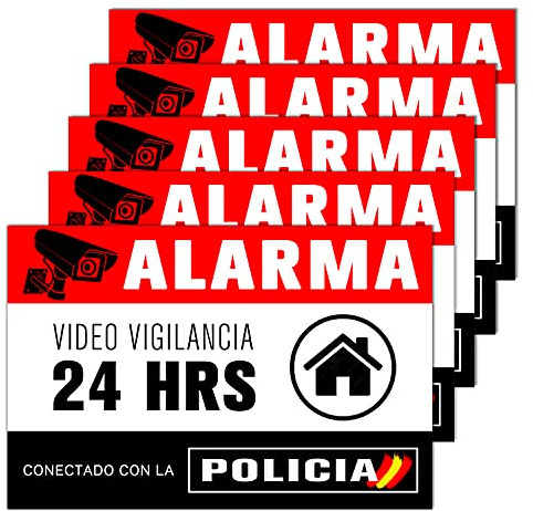 Cartel videovigilancia - Placa alarma conectada - Carteles zona videovigilada - Aviso a la policía 20x15 cm pvc (5 piezas)