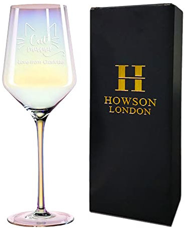 howson london Personalised Wine Glasses Custom Cat Glasses Gift for Christmas for Mothers Day Gifts from Daughter Son 400ml Personalised Wine Glass for Mum Nan Nanny Grandma Mom