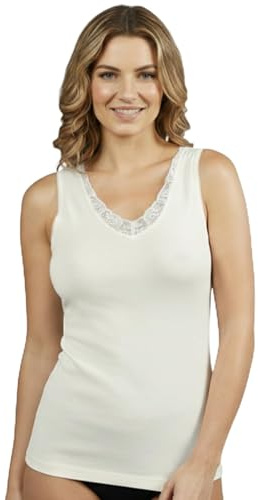 VP PINUCCIO VENEGONI Juego de 2 camisetas interiores de lana para mujer, camiseta de tirantes de lana 100% de encaje fabricada en Italia, camiseta de tirantes de hombro ancho, camiseta térmica para