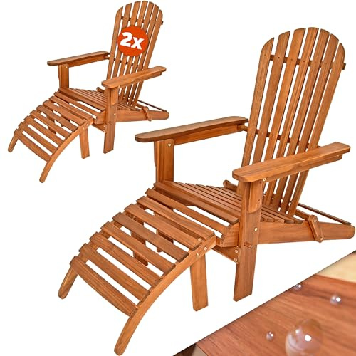 CASARIA 2X Tumbonas de Jardín Adirondack 85x69x93 Madera de Acacia Asiento Extra Ancho Plegable Reposapiés