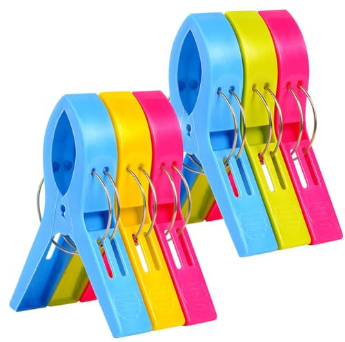 Vicloon Badetuch Clips 6 Stück große Wäscheklammern Handtuchklemmen Strandtuchklammern Clips Winddicht Klammern auf Strand und Sonnenliegen für Wäsche Strandtuch, Badetuch, Teppich (6 PCS)