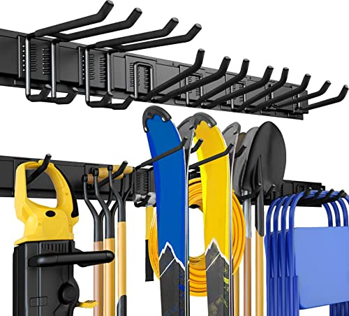 UUP 48 Garage Tool Organizer Wall Mount, 440lbs Garden Garage Storage Garage Organization with Adjustable Heavy Duty Hanging Hooks, Yard Rack Hanger System Shovel Rake Broom Ladder Holder, Men Gift