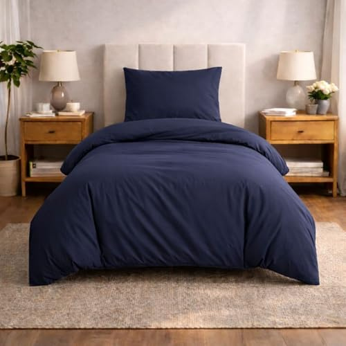 Komfortec Juego de Ropa de Cama de 135 x 200 cm con 1 Funda de Almohada de 80 x 80 cm, de Microfibra cepillada, Color Azul Oscuro