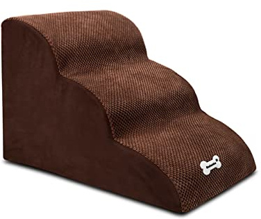 Galatée Hundetreppe, Haustiertreppen Für Hunde Und Katzen, 3 Stufen Hundetreppen Für Bett Und Sofa, Waschablen- Und Reißverschluss-Abdeckung Haustier Ramp, Nicht-Schlupf-Haustierstufen(Braun)
