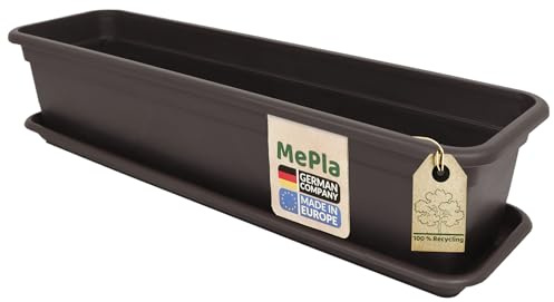 MePla Balkong balkonglåda, 100 cm + baksida, brun - blomlåda - krukskydd, väderbeständig, UV-beständig, plastlåda