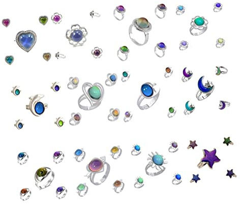 SAFIGLE Bague Changeant de Couleur Ajustable en Métal, Lot de 12 Pièces