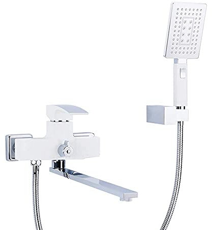 Badewannenarmatur mit Handbrause aus ABS und langem Auslauf, weiße Badewannenarmatur, Einhand-Wannenarmatur, Wandmontage, Wanneneinlaufhahn für Badezimmer Decoration