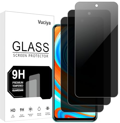 Vuciya [3 Pack Privacidad Screen Protector para Xiaomi Redmi Note 9 Pro / 9S / 9 Pro Max vidrio templado,Dureza 9H,Sin Burbujas, Antihuellas,Antiarañazos,HD Alta Sensibilidad protector pantalla
