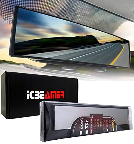 14.2 ICBEAMER Clip On Vehicle Rear View Mirror | Flat Clear Tint, Panoramic Wide Angle HD Glass, Anti Glare, Universal Fit for Car, SUV, Truck | Eliminates Blind Spots (1 Pack)