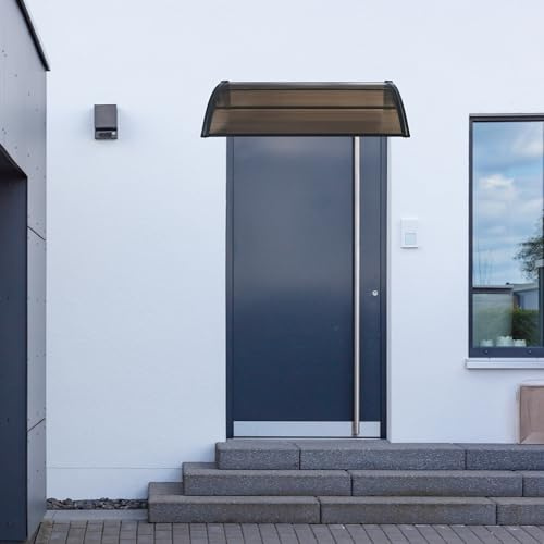 [en.casa] Marquesina para Puertas Tejadillo de Protección Toldo Exterior Terraza Techo para Balcón Diseño Arqueado de Policarbonato Aluminio 100 x 100 cm - Negro y Marrón