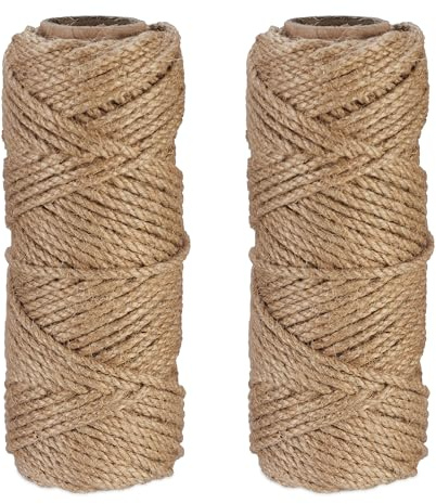 Relaxdays Juteschnur 4 mm, 2 Rollen Jutegarn je 45 m, biologisch abbaubar, Basteln, Garten, Verpackung, Kordel, Natur