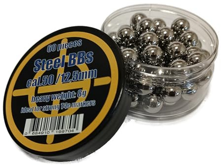 60 bolas de acero BBS CAL.50 de acero cromado de 12,5 mm, ideales para HDR50, HDP50 y otros marcadores T4e fuertes Cal. 50