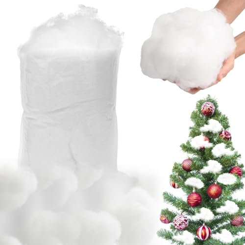 Yuragim Kunstschnee Deko,200g Kunstschnee Watte Deko,Künstliche Schnee Decke Weihnachten Deko Schnee Weiß Flauschig Füllwatte Bastelwatte Kissenfüllung Füllmaterial Stopfwatte für Kuscheltiere Basteln