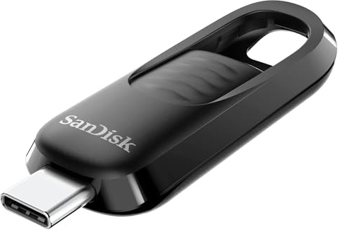 SANDISK Ultra Slider USB Type-C Flash Drive 1TB (Up to 400MB/s read speeds, USB 3.2 Gen 1 memory stick with fast performance, retractable connector, keyring) Black