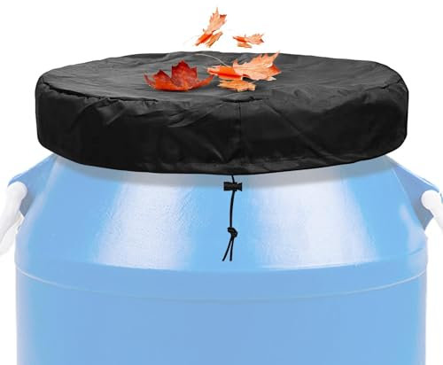 Lid Cover for 55 Gallon Barrel, Top Cover for 55 Gallon Barrel - Stretchy, Adjustable Drum Cover with Drawstring, 25.59 Inch Diameter, Rain Barrel Cover for Most 55 Gallo
