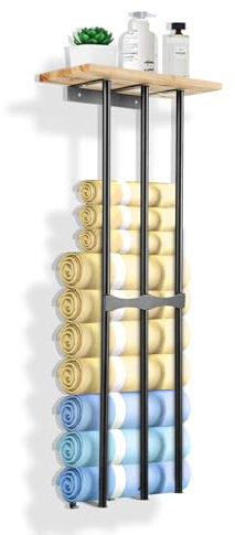 Towel Racks for Bathroom, Towel Rack Wall Mounted - Multi-Functional Storage Rack with Hooks, 81 x 21.5 x 12 CM, Suit for Bathroom or Toilet, Black