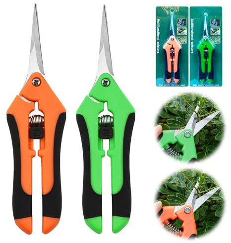 Vordpe 2 Stück Gartenschere, Professionell Baumschere Rostfreier Stahl Klingen, Astschere Bonsai Schere Baumschere Ernteschere, für Zweige Früchte (Orange+Grün)