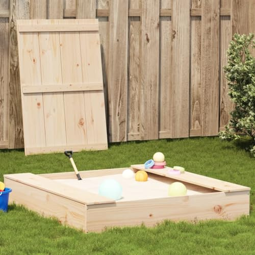 Outdoor Play Equipment, SandboxesSandpit with Cover 111x111x19.5 cm Solid Wood Pine