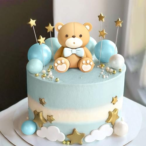 Tarta y decoración para bautizo niño oso de peluche año color azul | Tarta y decoración para bautizo niño oso de peluche 1 año color azul decoración para bodas baby shower
