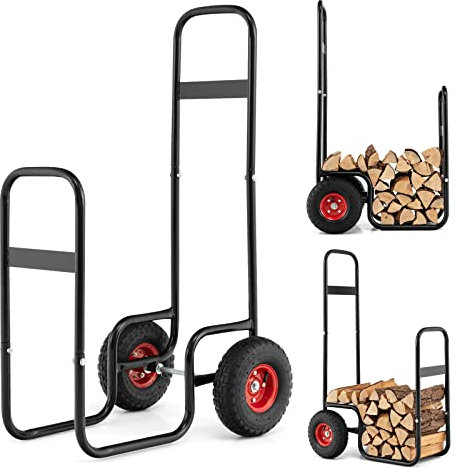 GYMAX Carrello Portalegna, Carrello Porta Legna in Metallo con Ruote in Gomma Resistente agli Urti, Interno Esterno con Ruote, Capacità di Carico 100 KG