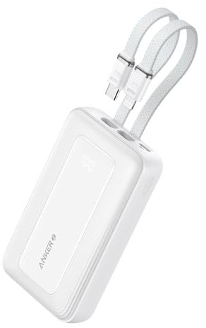 Anker Zolo Power Bank, 10,000 mAh 35 W Max. Portable Fast Charger with Two Integrated USB-C Cables, 1 x USB-C and 1 x USB-A Port, Battery Pack for iPhone 17/16 Series, Samsung, MacBook, iPad and More