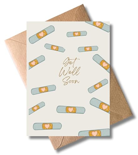 WBdesignz Gute Besserung Karte mit Umschlag - Trostkarte “Get well soon” Pflaster Positive Gedanken Karten Ermutigungskarten Karten zum Aufmuntern (Din A6)
