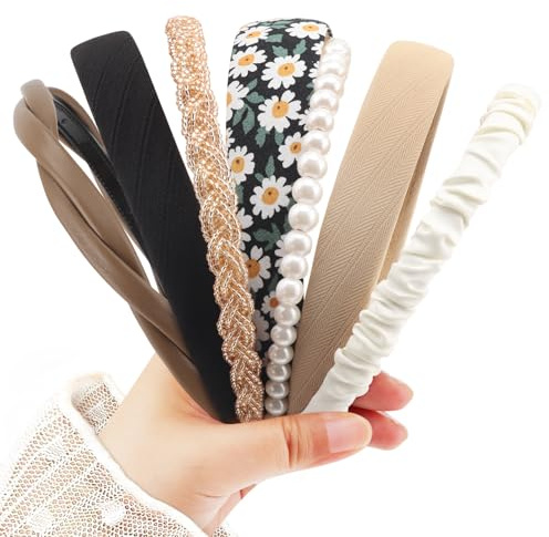 DRESHOW Haarreifen Damen Set Verschiedene Modelle Perlen-Stirnband, Rutschfestes Blumen-Stirnbänder, Gepolsterte Stirnbänder Vintage Haarschmuck für Damen Mädchen