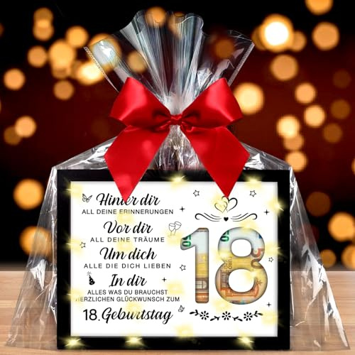 Johiux Geschenke zum18.Geburtstag Mädchen Junge,18.Geburtstag Geldgeschenke,Coole Geschenkideen zum18.Geburtstag Tischdeko,18. Geburtstag Geschenk hölzerne Geldrahmen Für Freunde,Töchter und Söhne
