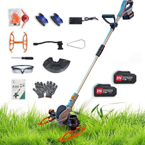 Coupe Bordure sans Fil avec Batterie légère,Debroussailleuse Electrique,21V Taille Haie Telescopique Débroussailleuses,Tondeuse à Gazon électrique,églable en Hauteur