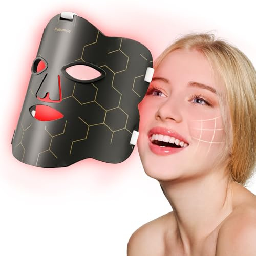 Relhafethy LED Maske Gesicht, 660&850 Silikon Rotlichtlampe Gesicht mit 10/15/20 Minuten Timer & 5 Helligkeitseinstellungen, 222Chips Flexible Rotlicht Maske Gesichts für den Heimgebrauch