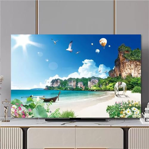 Hixingo TV Abdeckung Staubschutzhülle, 3D Landschaft Muster Schutzhülle Fernseher 32-80 Zoll TV Schutzhülle Fernsehabdeckung Fernseh Abdeckung Abdeckhaube für Fernseher (Sandstrand,40-43inch)