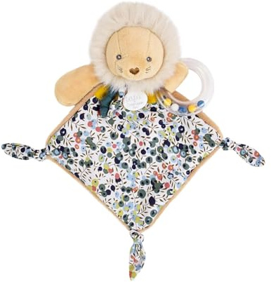 Doudou et Compagnie – BOH’Aime Doudou Hochet Lion – Tissu Liberty Ocre – Peluche Sensorielle & Éveil – Hochet Intégré – Ultra Doux – Dès la Naissance – Cadeau Bébé Mixte - DC4223