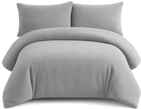 Bella Nights Teddy Bear Fleece Duvet Cover Set – Thermal Warm & Cosy Soft Fur Bedding with Pillowcases – Winter Duvet Set (Silver, Super King)