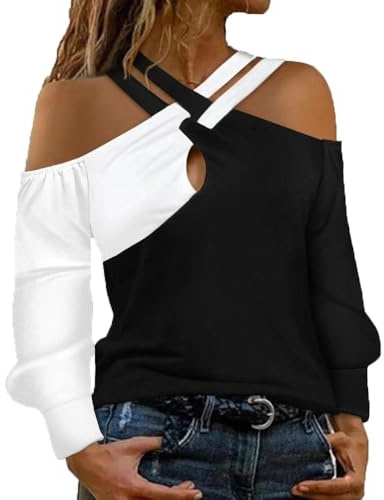 Top sexy para mujer, con un hombro, manga larga, suéter y blusa elegante, top de invierno, vestido de Navidad, sexy