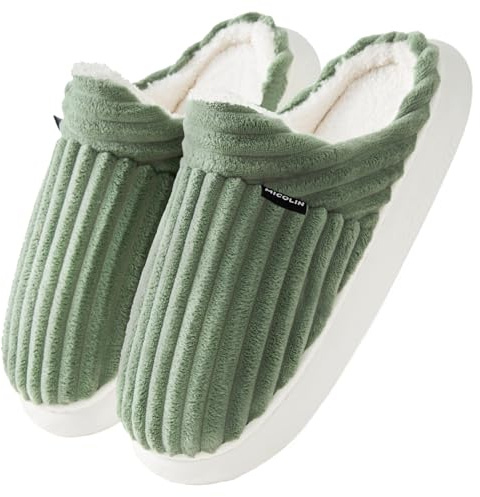 Misolin Zapatillas de Estar por Casa Mujer Invierno Cálido Pana Pantuflas con Memoria Espuma Cómoda Antideslizante Suave Zapatos, Verde 290(42-43.5 EU)