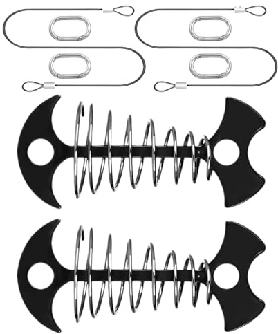 Piquet d'ancrage pour terrasse - Ancrage de mobilier en forme d'épine de poisson, 2 pièces d'équipement de montage résistant avec 2 cordes et 4 mousquetons pour barbecue, chaises de kayak, tables