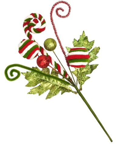 Topper 13, 4'' verde lime rosso riccio lecca-lecca peloso bastoncino di zucchero con glitter Natale per la casa ghirlanda artigianale festa (Green, 34cm)