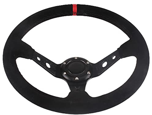 Sportlenkrad 14inch 350mm Auto Racing Lenkrad Tiefen Trupping Wildleder Universalstil Sport mit Hornknopf(Black with Red)